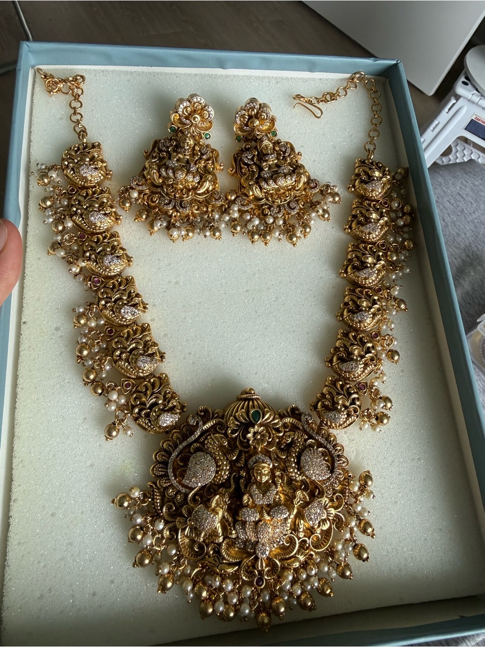 Gold-tone Traditional Temple Necklace Set with Earrings